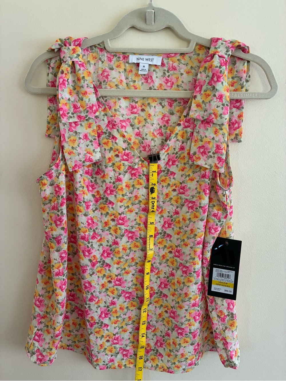 Nine West Pink Floral Tie-Shoulder Sleeveless Top Medium NWT